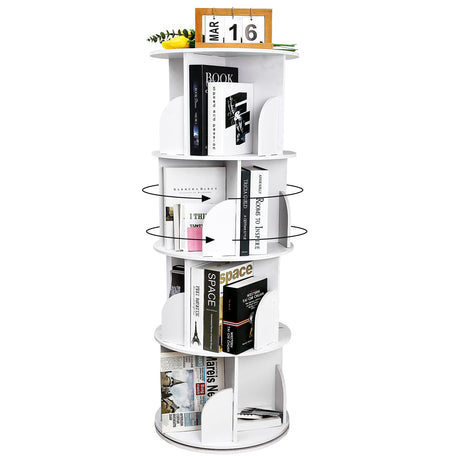 YGYQZ 4-Tier 360° Rotating Bookshelf - Stylish White Storage Rack for Small Spaces YGYQZ