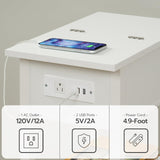 HOOBRO End Table with Charging Station, Flip Top Side Table with USB Ports, Narrow Nightstand Bedside Tables with Storage Shelves, for Small Space, Living Room, White WT141UBZ01 HOOBRO