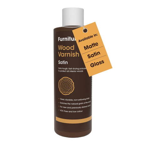 Furniture Clinic Wood Varnish | Satin | Polyurethane Waterproof Coating | Water Based Clear Coat | Wood Sealer for Indoor & Outdoor Furniture | Perfect for Chairs, Tables, Cabinets | 250ml / 8.5 Oz Furniture Clinic