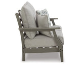 Signature Design by Ashley Outdoor Visola Patio HDPE Loveseat with Nuvella Throw Pillows, Gray Signature Design by Ashley