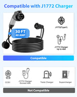 EVDANCE EV Charger Extension Cable, J1772 Extension Cable 40A 30FT Charging Cord for Electric Vehicle 110V-240V Compatible for All SAE J1772 Chargers (40A - 30FT) EVDANCE