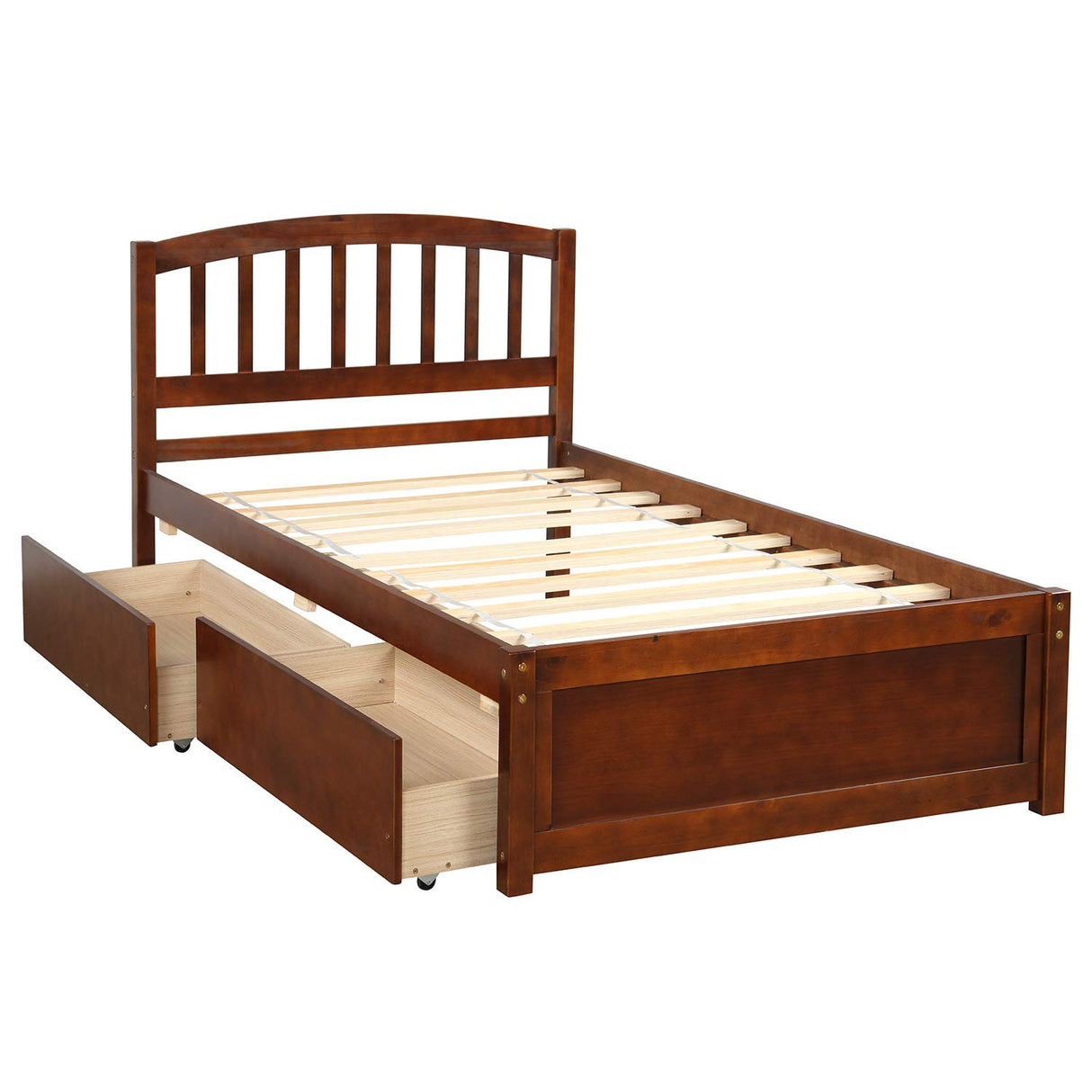 Harper & Bright Designs Twin Bed Frame, Wood Platform Bed with Storage Drawers and Headboard (Walnut) Harper & Bright Designs