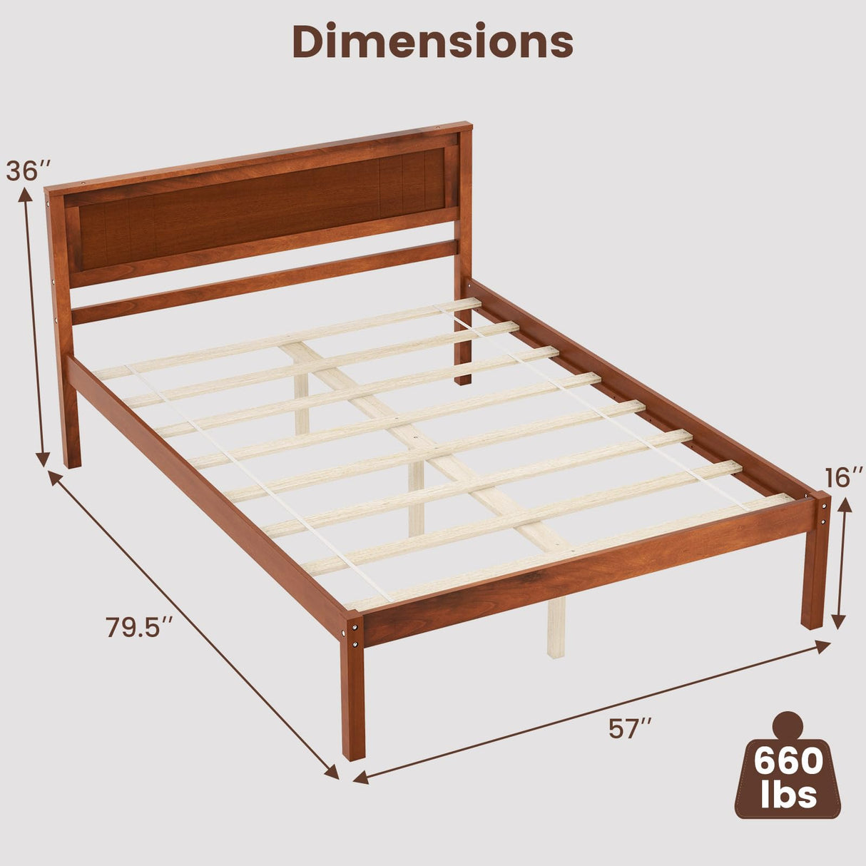Giantex Full Size Wood Platform Bed with Headboard, Mid Century Solid Wood Full Bed with Slat Support, Double Bed Frame with 16" Under Bed Storage, No Box Spring Needed, Easy Assembly, Walnut Giantex
