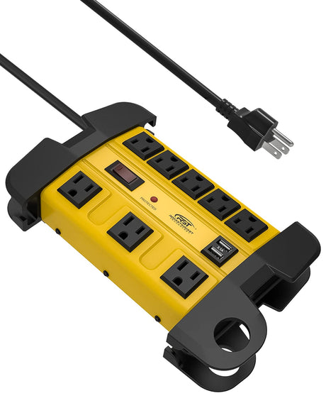 Heavy Duty Surge Protector Power Strip with 2 USB Ports, CRST 8-Outlet Metal Industrial Power Block with 15A Circuit Breaker, 6ft Extension Cord, 1350 Joules for Workshop, Garage, Office, Shop… CRST