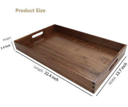 MAGIGO 22 x 14 Inches Large Rectangle Black Walnut Wood Ottoman Tray with Handles, Serve Tea, Coffee, Classic Wooden Decorative Serving Tray - WoodArtSupply