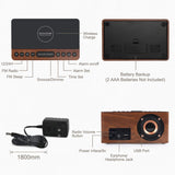 ANJANK Digital LED Alarm Clock FM Radio, Fast Wireless Charger Station for iPhone/Samsung Galaxy, 5 Level Dimmer, USB Charging Port, 2 Sounds, Sleep Timer for Bedroom, Bedside, Desk - Wood ANJANK