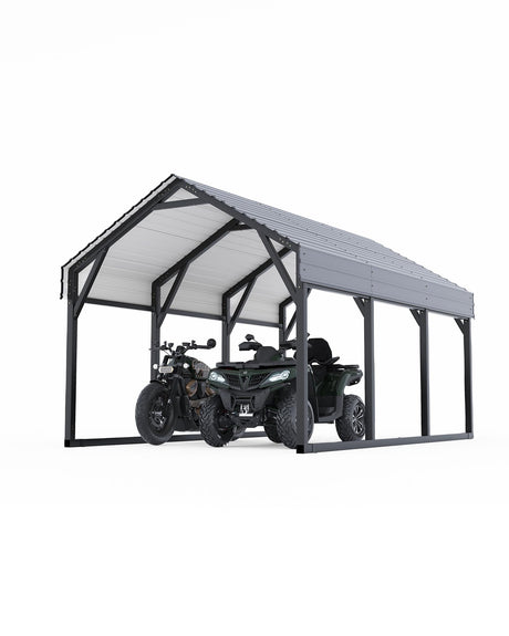 12 x 13 FT Metal Carport, Heavy Duty Carports Reinforced Frame and Steel Roof, All-Weather Shelter Canopy for Pickups, Boats, Cars, and Tractors KYBOLT
