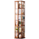 360° Rotating Brown Bookshelf - 6-Tier Floor Standing Corner Organizer for Small Spaces Generic