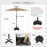 wikiwiki 10FT Solar Led Patio Umbrella with Base, Sturdy Outdoor Market Umbrella for Deck, Pool, Garden w/Tilt, Crank, 32 LED Lights, Tan wikiwiki