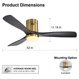 Sofucor Ceiling Fan With Lights 52 Inch Flush Mount Ceiling Fan with Remote Control, Wood Blades Modern Outdoor Ceiling Fan for Bedroom/Farmhouse/Patio/Indoor, Quiet DC Motor Sofucor