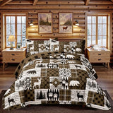 3 Piece Cabin Full/Queen Quilt Sets Farmhouse Rustic Reversible Microfiber Soft Lightweight Bedspread Coverlet with 2 Shams Patchwork Country Lodge Bedding Quilts Set for All Season, 90''x96'', Brown Tritard