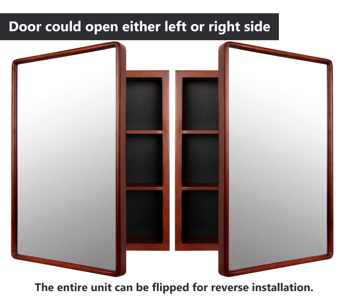 H-A Bathroom Medicine Cabinet with Mirror Solid Wood Framed Bathroom Mirror Cabinet with Storage Wall Mounted Recessed Available 16"x 24" (Brown) H-A