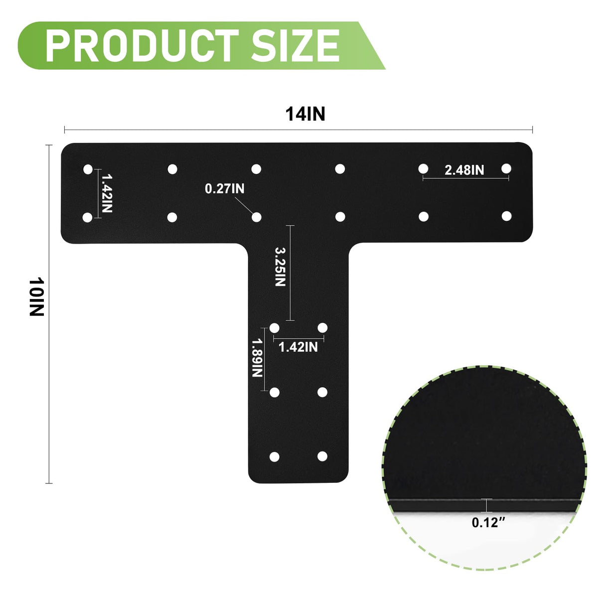 T Post Bracket 4PCS,14x10'' T Flat Mending Plate for Wood 4x4,6x6 Lumber, Black Powder Coated Heavy Duty Pergola Brackets,T Beam Bracket, T Truss Bracket,T Shape Post to Beam Connectors XZWMY