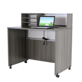 nbf signature series Modern Reception Desk - at Work Mobile Standing Height Checkout Counter Station - 48" W x 30" D Gray Laminate for Front Desk Use and Reception Counter nbf signature series