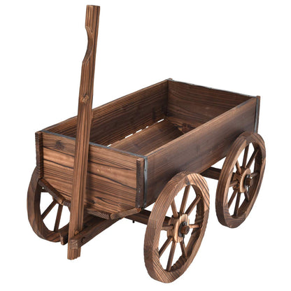 Giantex Wood Wagon Flower Planter Pot Stand W/Wheels Home Garden Outdoor Decor