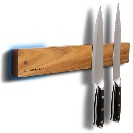Gourmetop Magnetic Knife Holder for Wall, Knife Magnetic Strip No Drilling 16.5″, Kitchen Magnetic Knife Holder for Refrigerator, Wood Magnetic Knife Rack/Bar for Fridge Gourmetop