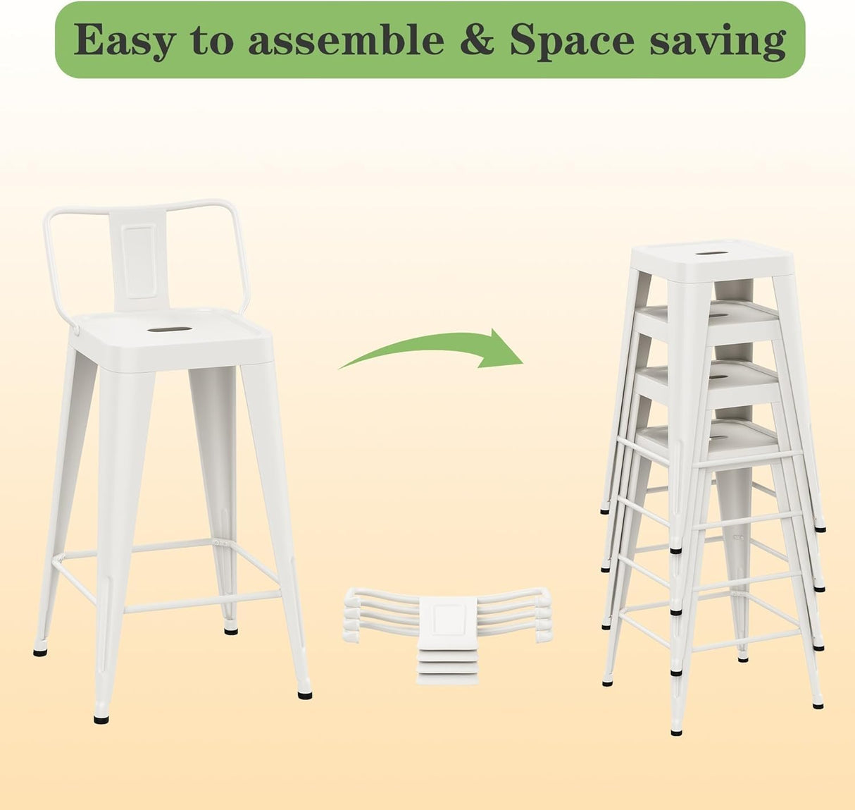 Arlunar home Metal Bar Stools Set of 4 Barstools Indoor/Outdoor Counter Height Bar Stools Bar Chairs with Back 24" Counter Height for Kitchen Island Dining Room (White, 24inch) Arlunar home