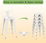 Arlunar home Metal Bar Stools Set of 4 Barstools Indoor/Outdoor Counter Height Bar Stools Bar Chairs with Back 24" Counter Height for Kitchen Island Dining Room (White, 24inch) Arlunar home