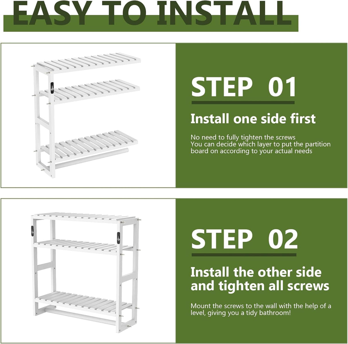 Galood Over The Toilet Storage Bathroom Shelves Wall Mounted 3 Tier Space Saver Corner Shelf Organizer Bamboo Towel Rack Toilet Paper Cabinet with Hanging Rod White Galood