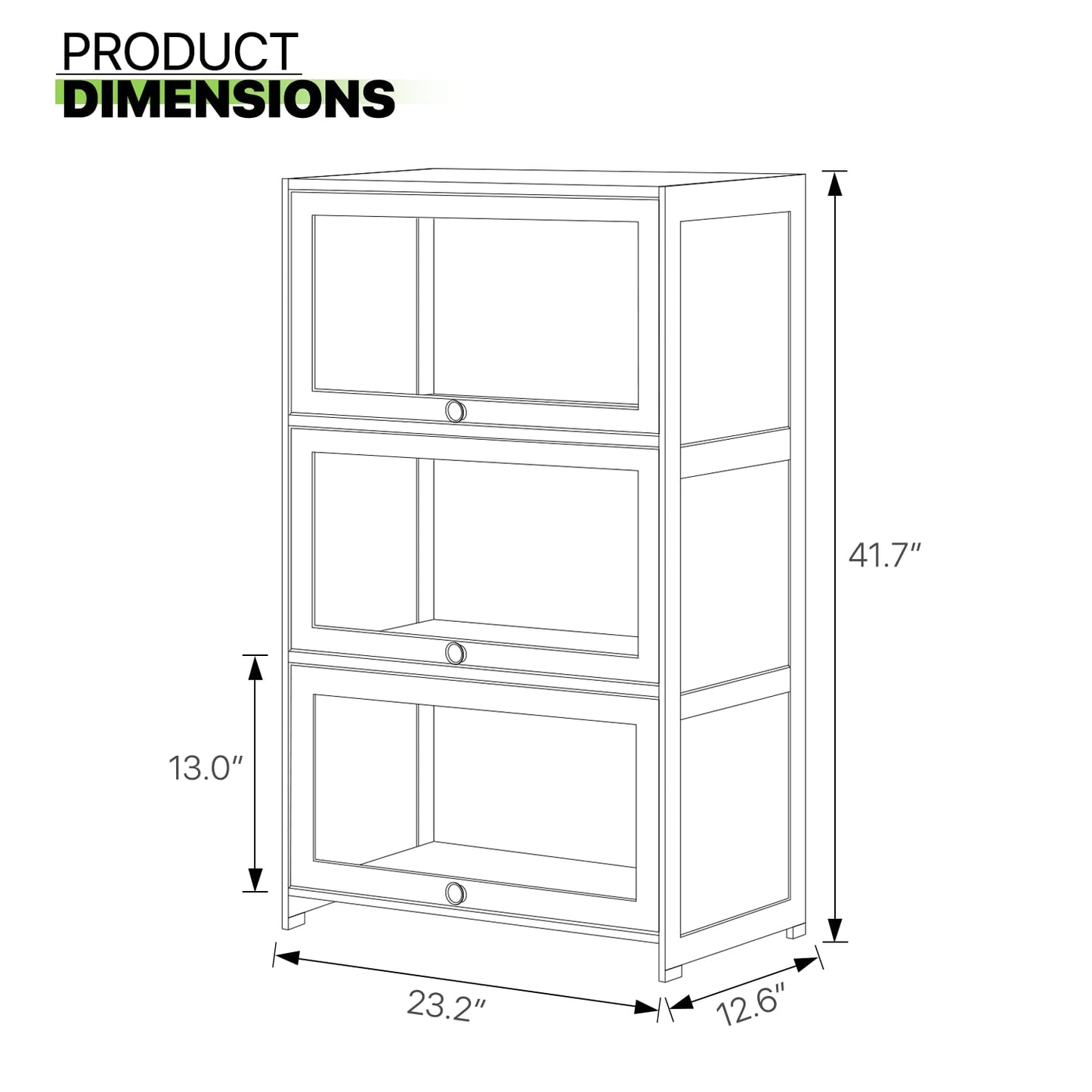 Magshion Bamboo 3-Tier Display Case Bookcase with Clear Acrylic Flip-Up Doors, Brown Kitchen Cabinet Storage Pantry Cabinet Showcase Storage Cabinet Organizer - 23.2" L x 12.6" W x 41.7" H