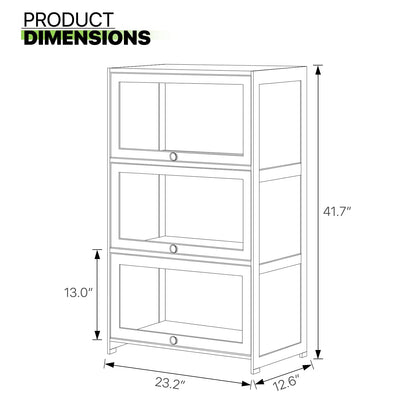 Magshion Bamboo 3-Tier Display Case Bookcase with Clear Acrylic Flip-Up Doors, Brown Kitchen Cabinet Storage Pantry Cabinet Showcase Storage Cabinet Organizer - 23.2" L x 12.6" W x 41.7" H