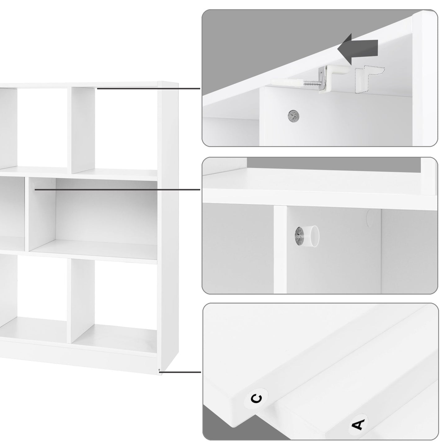 VASAGLE Bookcase, Bookshelf, Freestanding Storage Unit, 8 Open Compartments, Used Horizontally, Vertically, Upside Down, 11 x 35.4 x 39.4 Inches, for Living Room, Study, Office, White ULBC55WT