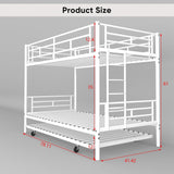HomJoones Metal Bunk Bed Frame,Twin Over Twin Metal Bunk Bed with Trundle Heavy Duty Twin Size Metal Bunk Beds Frame with 2 Side Ladders Convertible Bunkbed,No Box Spring Needed (White) HomJoones