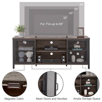 FATORRI Industrial Entertainment Center for TVs up to 65 Inch, Rustic Wood TV Stand, Large TV Console and TV Cabinet for Living Room (60 Inch Wide, Walnut Brown)