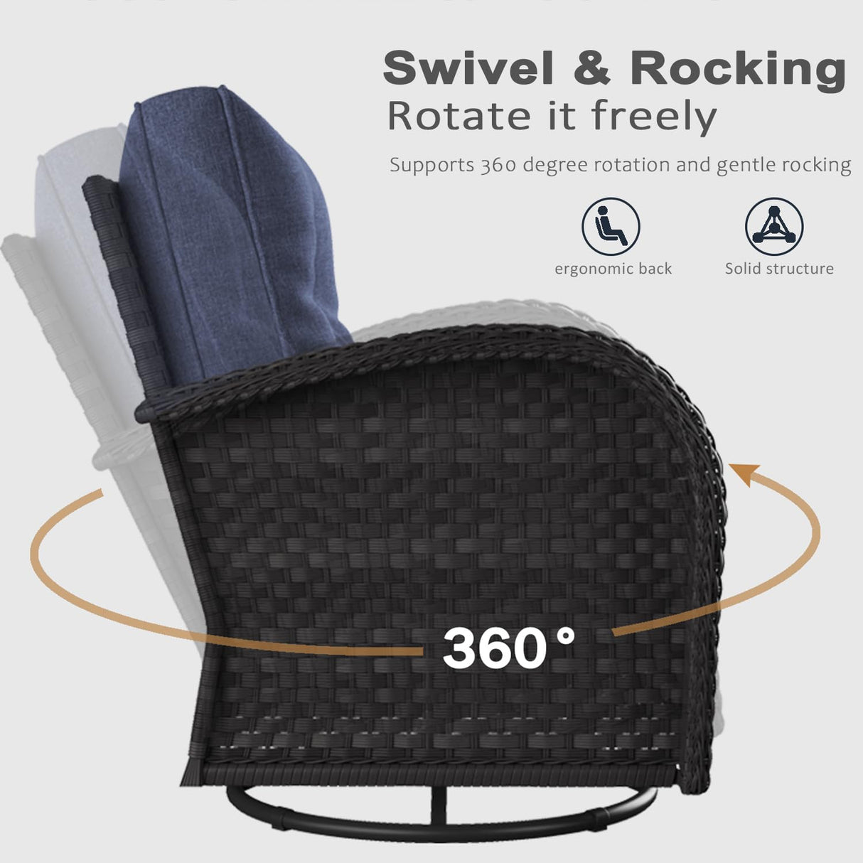 LayinSun 7 Pieces Outdoor Patio Furniture Set with Fire Pit Table, Rattan Wicker Sectional Swivel Rocker Chairs Sets LayinSun