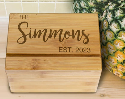 Personalized Recipe Box, Family Wood Recipe Box, Wedding Gift, Gift for newlywed, Custom Wooden Recipe Box, Engraved Recipe Box Kitchen Gift - WoodArtSupply