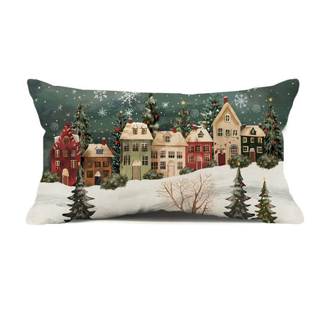 Winter Lumbar Decorative Rectangle Pillow Cover 12 x 20, Wonderland Forest House Snowflake Vintage Porch Outdoor Pillowcase, Christmas Holiday Seasonal Farmhouse Cushion Case Home Decor Auomily