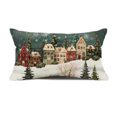 Winter Lumbar Decorative Rectangle Pillow Cover 12 x 20, Wonderland Forest House Snowflake Vintage Porch Outdoor Pillowcase, Christmas Holiday Seasonal Farmhouse Cushion Case Home Decor