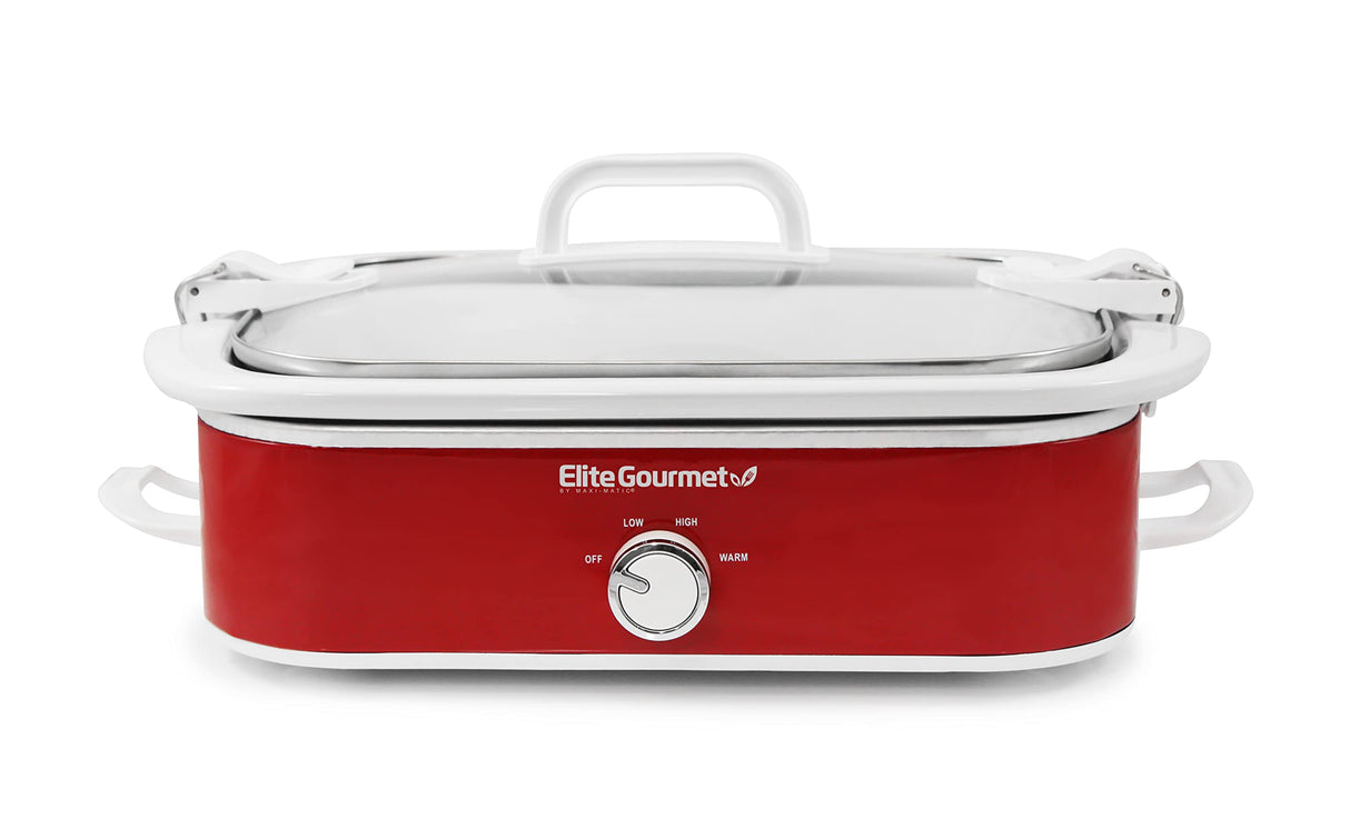 Elite Gourmet MST-5240 Casserole Crock Slow Cooker, Locking Lid Adjustable Temperature Keep Warm Oven & Dishwasher-Safe Casserole Pan, 3.5Qt Capacity, Red Elite Gourmet