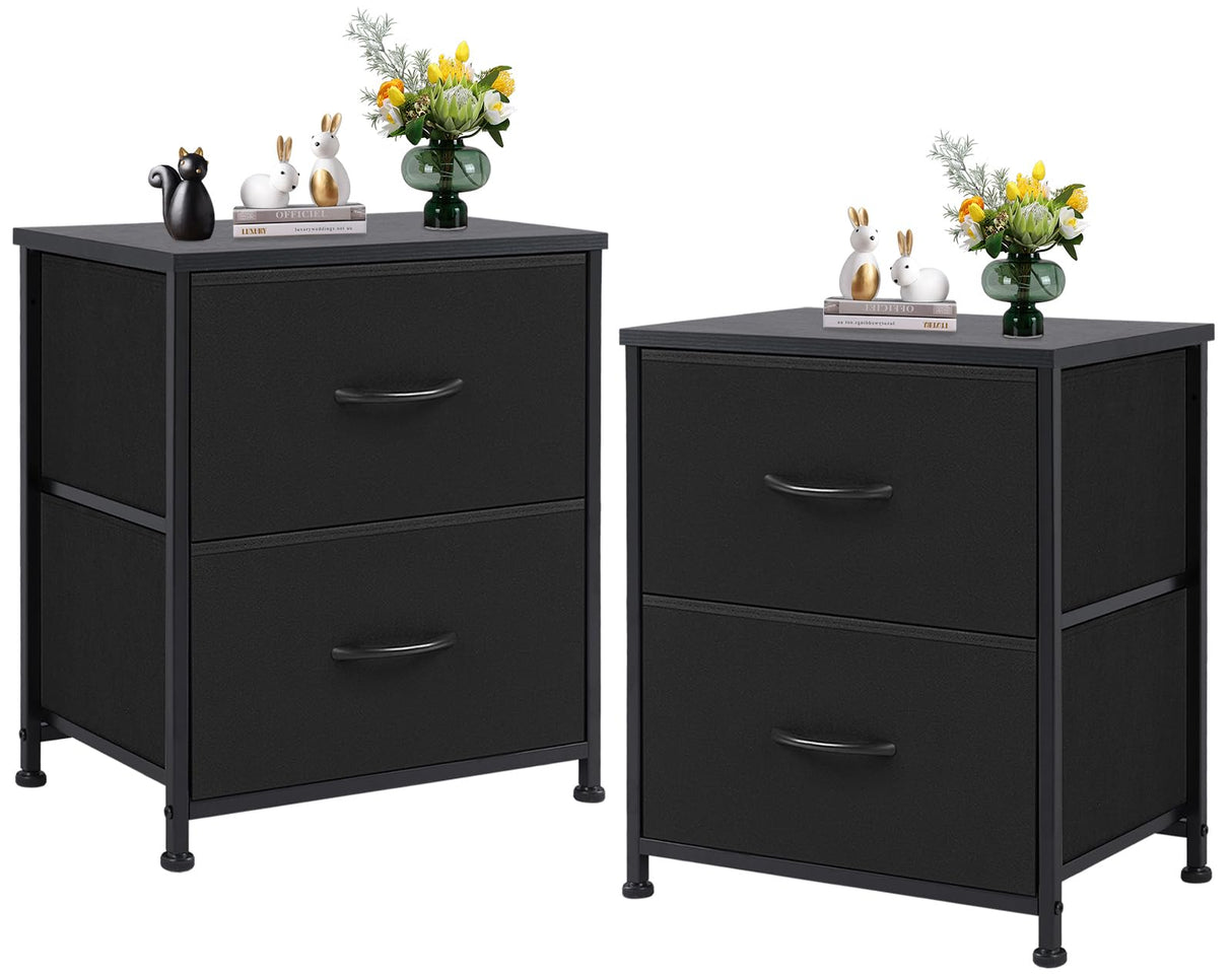 Sweetcrispy Nightstand Set of 2 with 2 Storage Drawers, 20" Height Small Bed Side Furniture End Table, Wooden Top Fabric Cabinet Kids Mini Dresser for Bedroom, Closet, Entryway, College Dorm Sweetcrispy