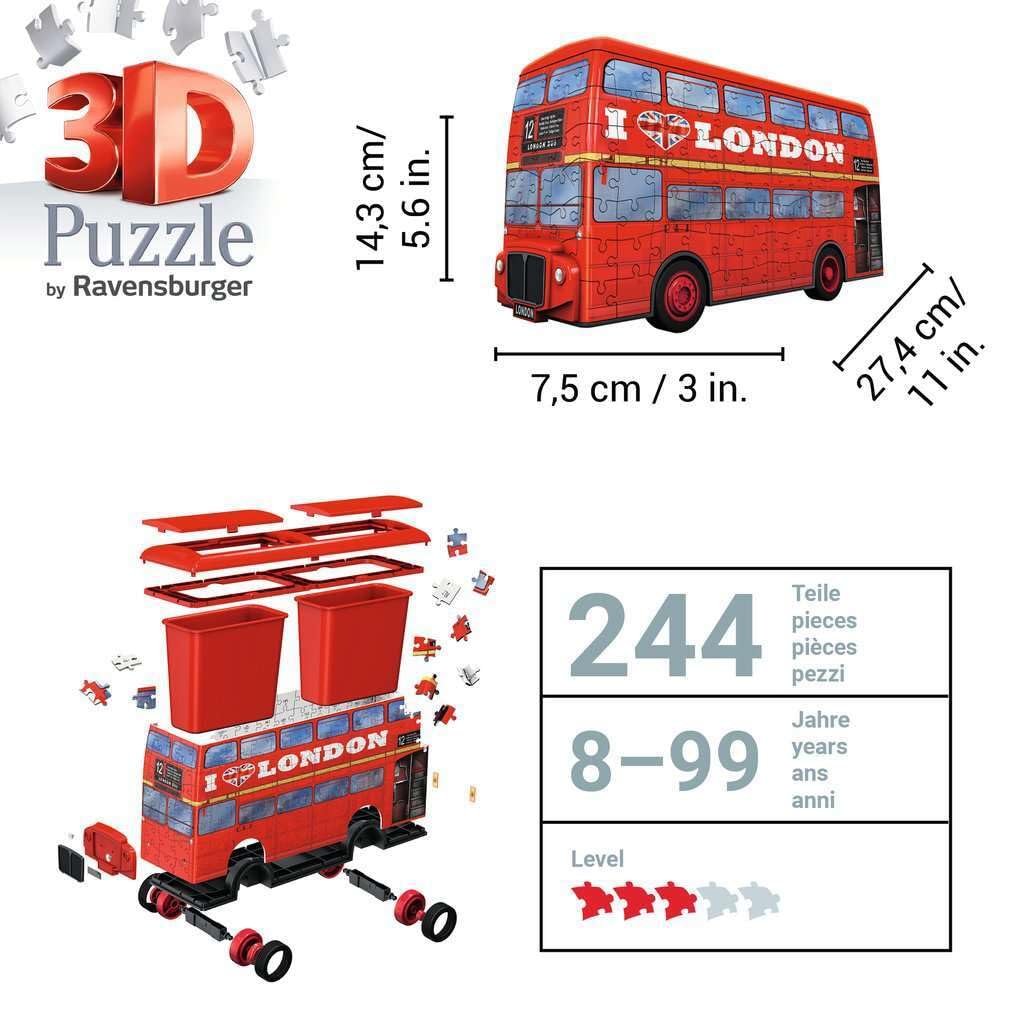 Ravensburger London Bus 216 Piece 3D Jigsaw Puzzle for Kids and Adults - 12534 - Great for Any Birthday, Holiday, or Special Occasion Ravensburger