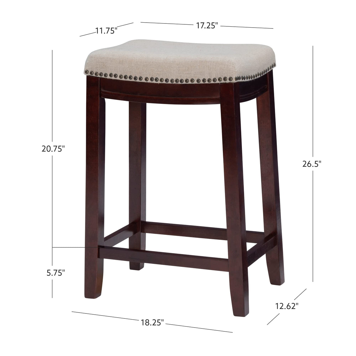 Linon Linen Backless Claridge Stool, Counter Height, Beige & Dark Walnut Linon