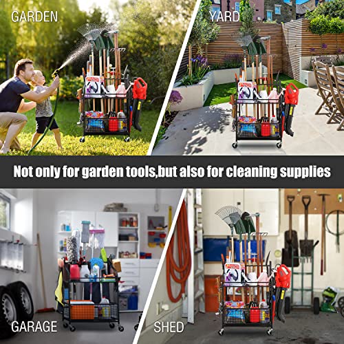 Mythinglogic Garden Tool Organizer for Garage, Yard Tool Rack with Wheels, Garage Organizers and Storage Holder for Yard Tools (Deluxe Tower) Mythinglogic