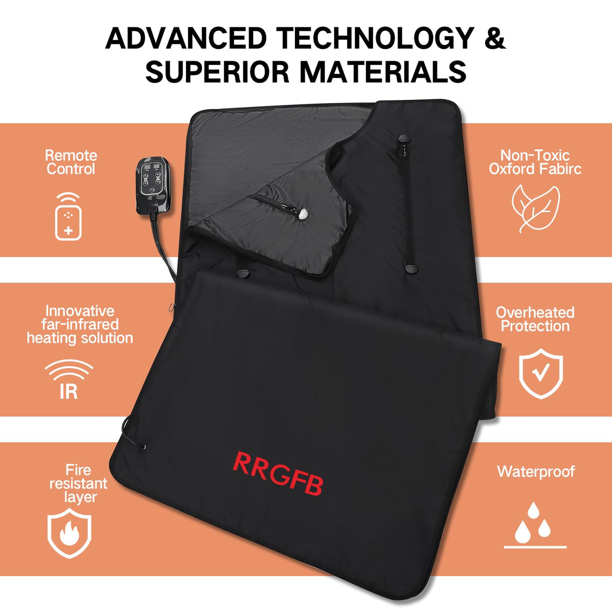 RRGFB Infrared Sauna Blanket, Portable Sauna Blanket for Detoxification, Crystal Therapy Personal Sauna for Home Relaxation, 1-60 Mins Timer, 95-167℉ Temp Range, 5.74 ft x 2.53ft RRGFB