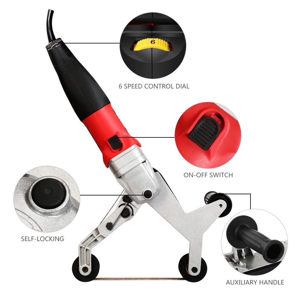 SPTA 110V 800W Professional Stainless Steel Pipe Tube Polisher Sander with Alumina Oxide Sanding Belt, Silicon Carbide Wheel, Pole Burnishing Polisher Machine - WoodArtSupply