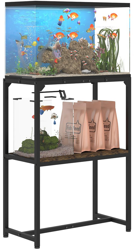 Mondazie 20 Gallon Fish Tank Stand, Upgraded Height Aquarium Stand Table with 2 Tiers Storage Shelf, Metal Reptile Breeder Turtle Terrarium Stand Rack for Home Office, 24" L x 12" W x 32.2" H, Black Mondazie