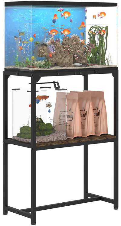 Mondazie 20 Gallon Fish Tank Stand, Upgraded Height Aquarium Stand Table with 2 Tiers Storage Shelf, Metal Reptile Breeder Turtle Terrarium Stand Rack for Home Office, 24" L x 12" W x 32.2" H, Black