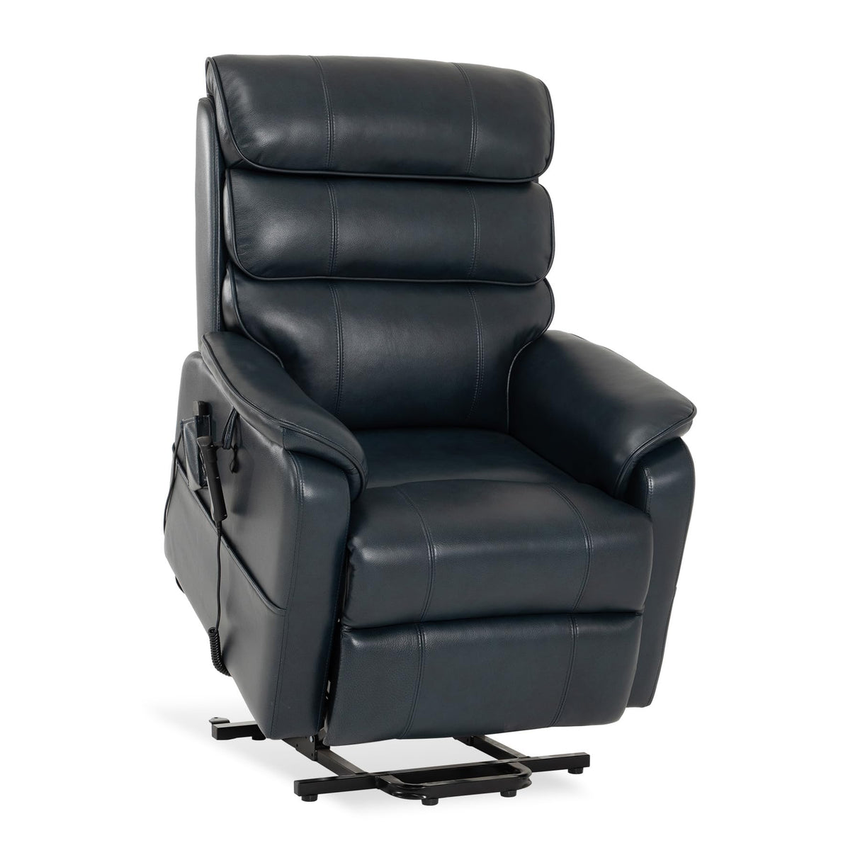 DYNOX 350 LBS Power Lift Recliner Chair for Elderly, Medium Size Dual Motor Lay Flat Infinite Positions Recliner with Heat & Massage (9188, Genuine Leather, Dark Blue) DYNOX