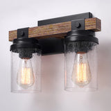 2-Light Farmhouse Vanity Lights for Bathroom, Rustic Bathroom Light Fixtures with Pretty Glass Shade, Black Industrial Wood Grain Wall Sconce for Bathroom Hallway Bedroom ZSMIHDOH