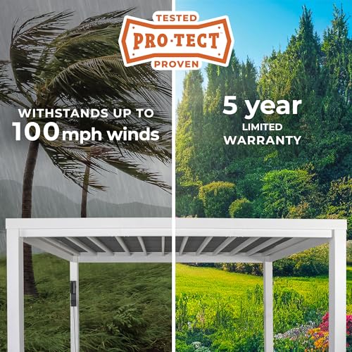 Backyard Discovery 14x10 Windham White Galvanized Steel Pergola w/Sail Shade Soft Canopy, Withstand Winds up to 100 MPH, Rust Resistant, Steel Anchoring Plates, Easy Assembly, USB, Electrical Outlets Backyard Discovery