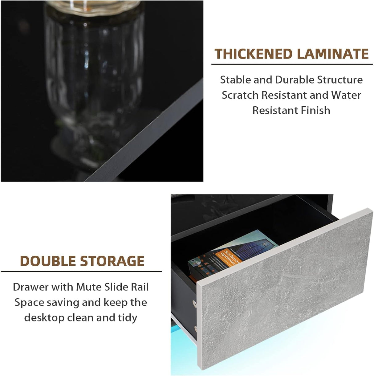 HOMMPA Led Coffee Table for Living Room Grey Black Coffee Table with LED Lights Low Profile Center Table with High Gloss Cocktail Table with Led Lights for Small Place 13" Tall HOMMPA