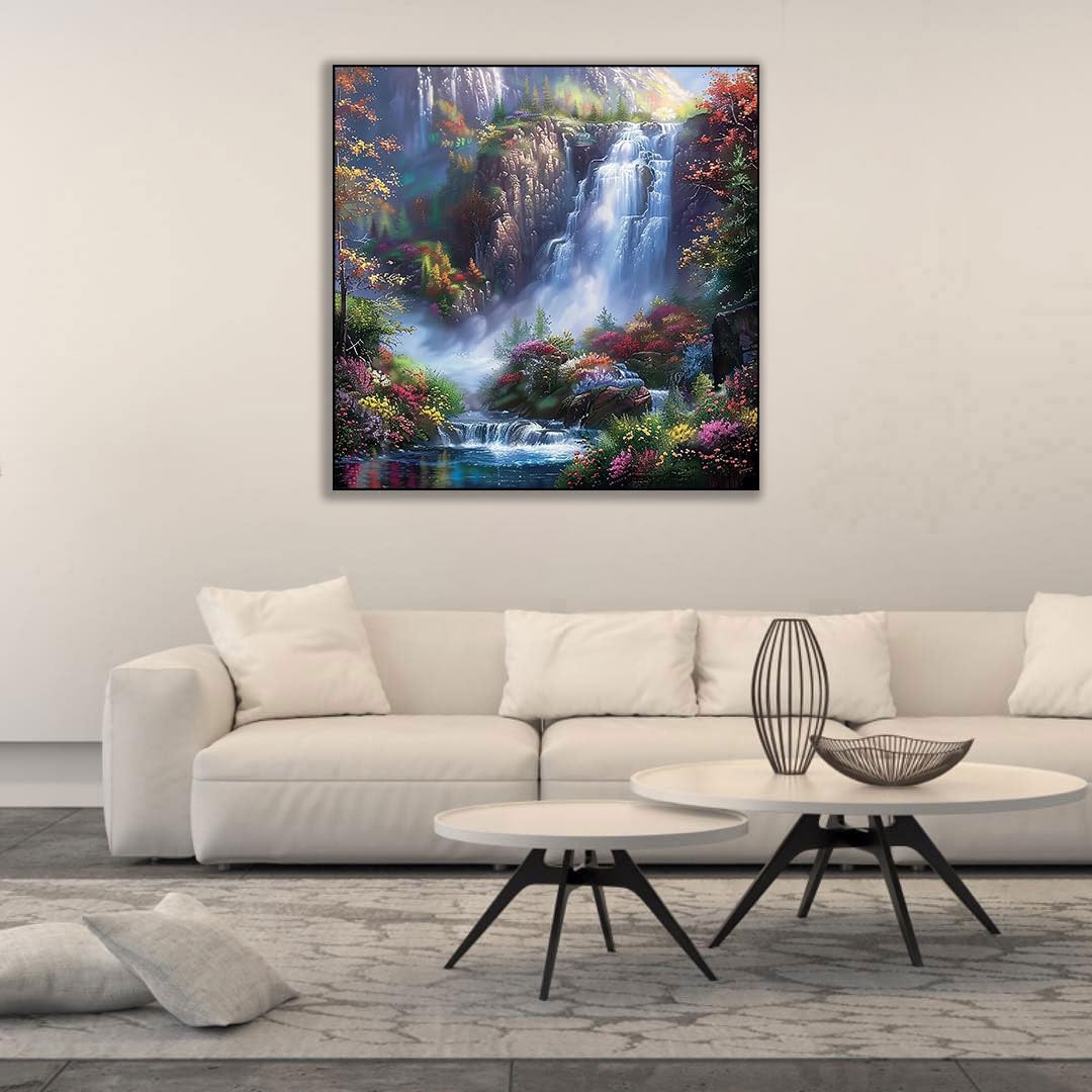 5D Landscape Scenery Diamond Art Kits for Adults Beginners,DIY Full Round Drill Diamond Painting Kits Waterfall, Paint by Diamonds Dot Gem Art Crystal Mountain Easy,Home Wall Decor 13.7X13.7Inch CHWGLFGG