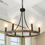 WBinDX Wagon Wheel Chandelier, 6-Light Modern Farmhouse Chandeliers for Dining Room, 19.68 Inch Black Faux Wood Metal Round Chandeliers for Entryway Kitchen Table Living Room Foyer WBinDX