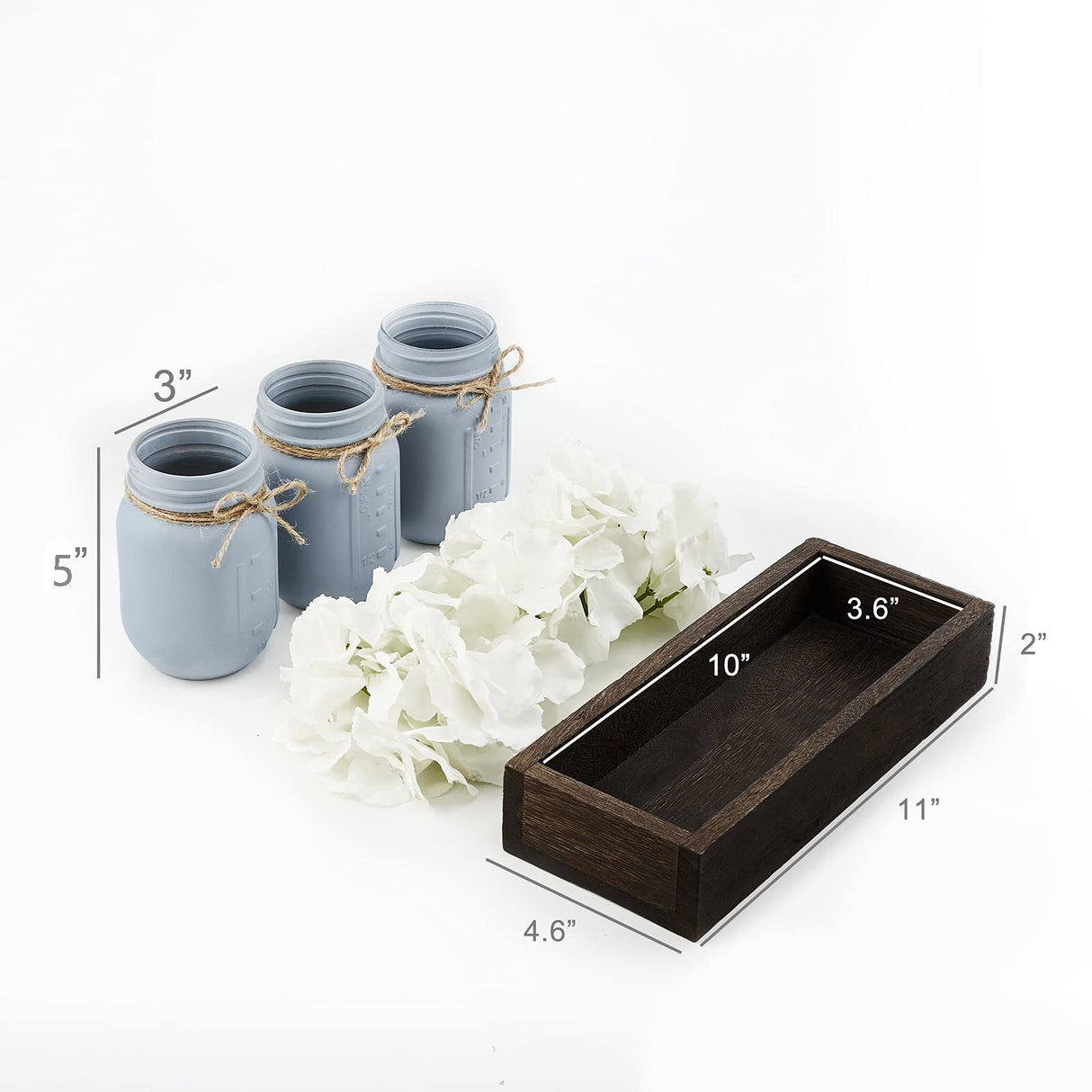 Mkono Mason Jar Centerpiece Decorative Wood Tray with 3 Painted Jars Artificial Flowers Rustic Country Farmhouse Thanksgiving Decoration for Coffee Table Dining Room Living Room Kitchen Mkono