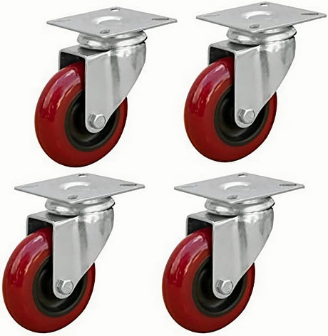 POWERTEC 3 Inch Swivel Caster Wheels Set of 4 with 640 lbs Loads, Heavy Duty Plate Casters, PU Castor Wheels for Furniture, Cart, Dolly and Workbenches (17206) POWERTEC