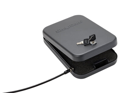 SnapSafe Portable Lock Box for Guns and Valuables – Includes Lock Box, 2 Keys and Patented Security Cable – An Ideal Car Gun Safe – Large, Black, 9.5 x 6.5 x 1.75 Inches SnapSafe